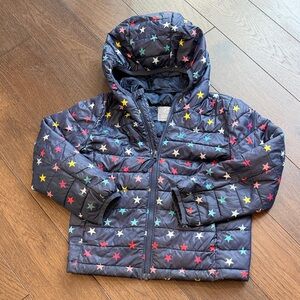 Primary Lightweight Puffer Star Patterned Hooded Jacket Size 6/7